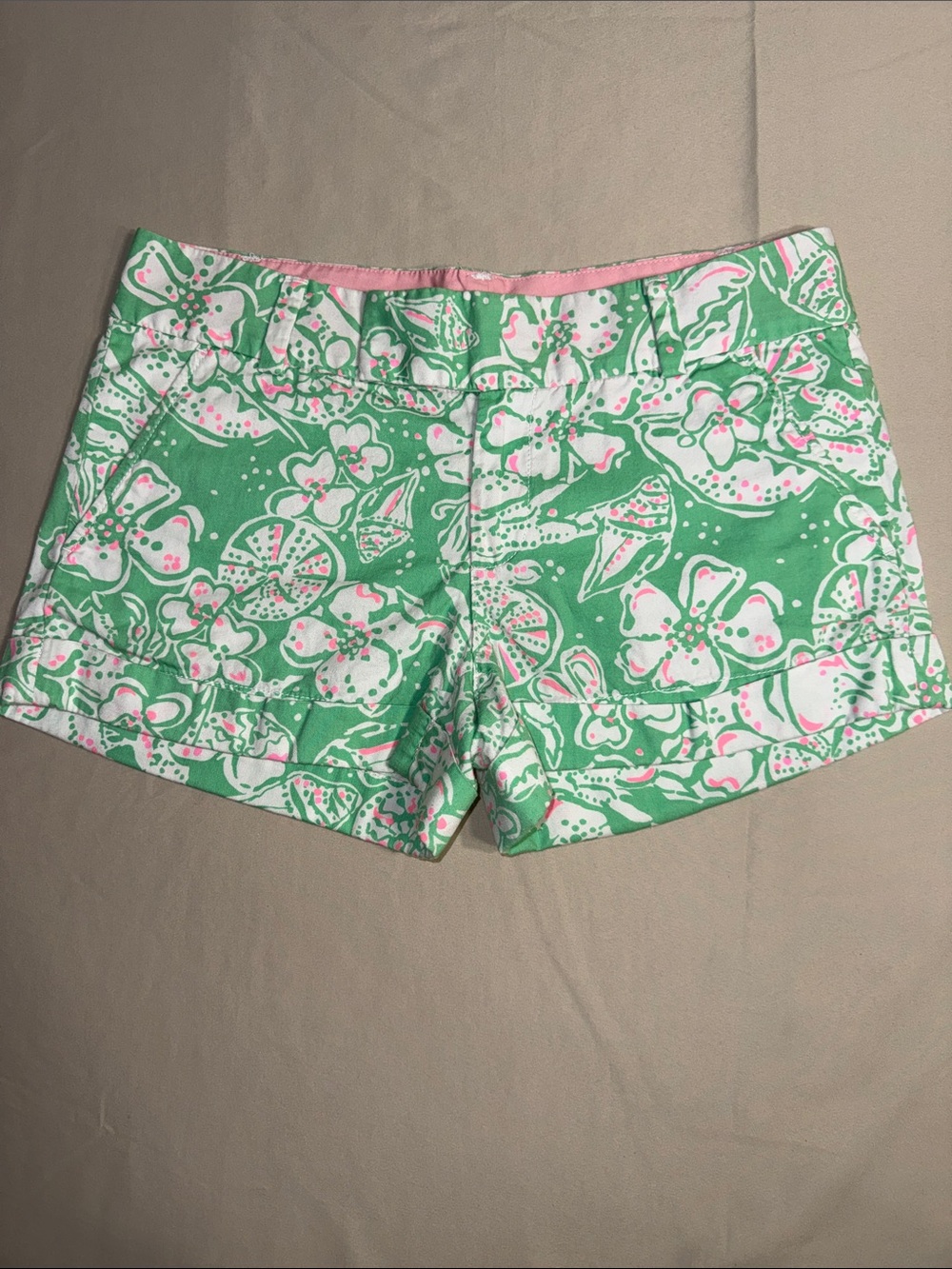 Lilly Pulitzer Barclay Shorts Size 4 Green Pink Tropical Floral Print